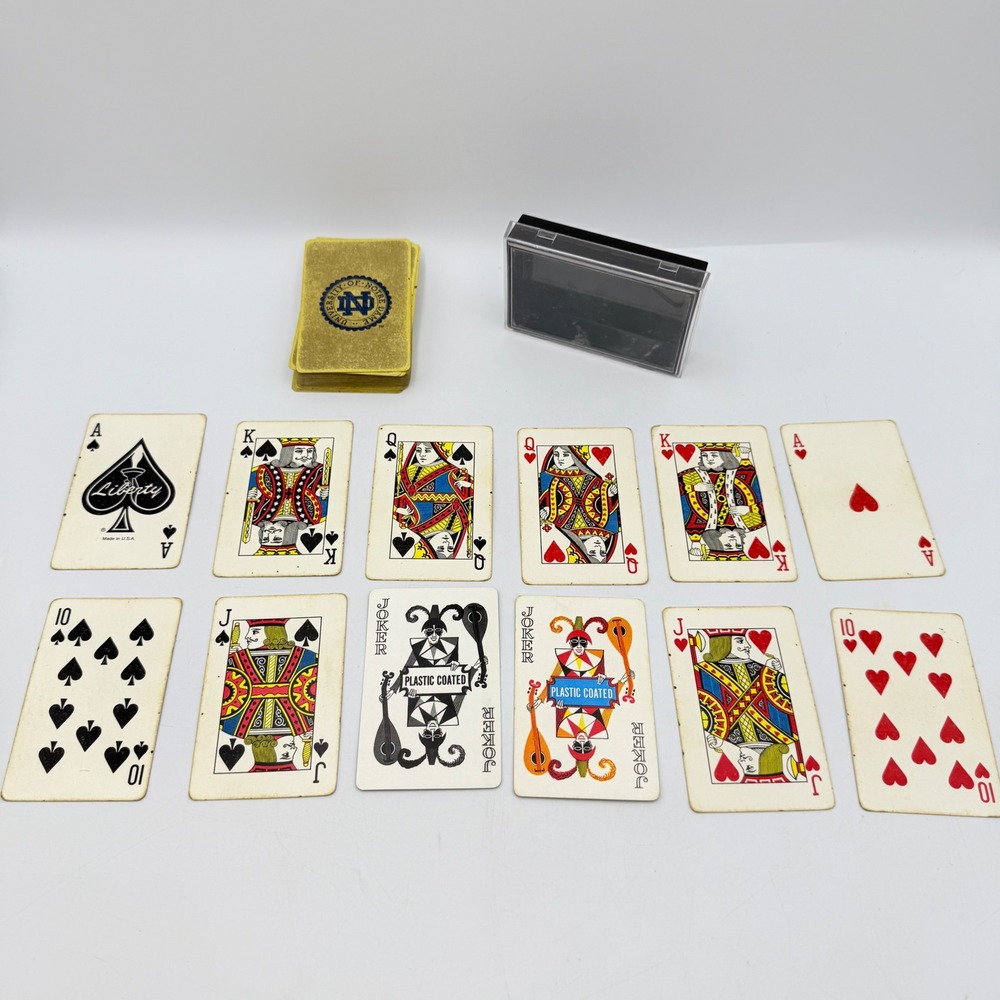 Vintage University of Notre Dame Playing Cards Liberty Gold Seal with Case USA